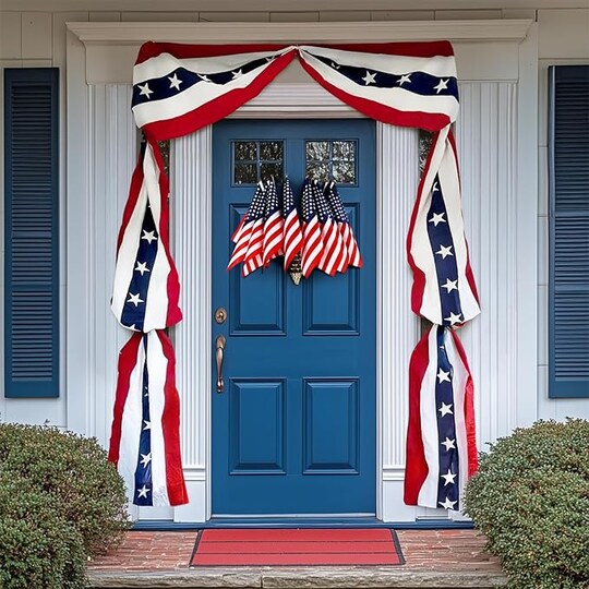 Large Patriotic American Flag Bunting (1-Pack) - Red, White, and Blue Pleated Fan Banner with Stars and Stripes - Heavy-Duty Half-Moon Decoration for 4th of July, Memorial Day, and Front Porch Fences